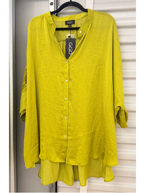 Women's GiGiO Flowy Oversized Button Down Shirt Size L Chartreuse
